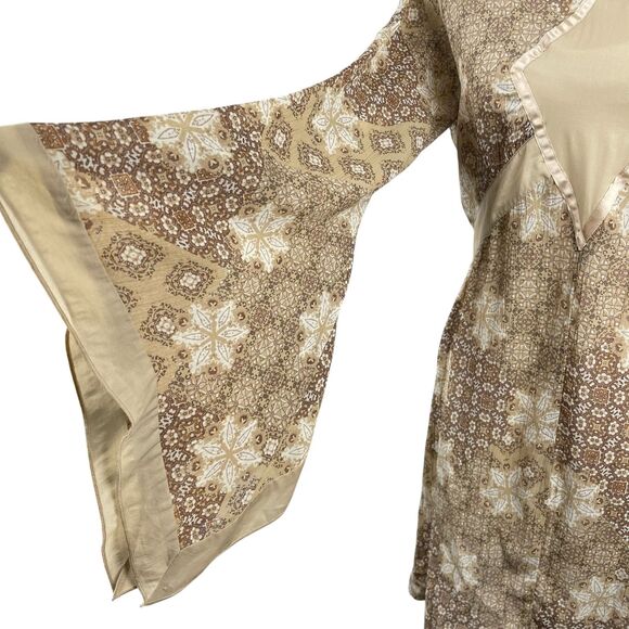 Kookai Mini Dress Size 2 Beige Brown Geometric Floral Long Sleeve Boho Hippie - Picture 7 of 12
